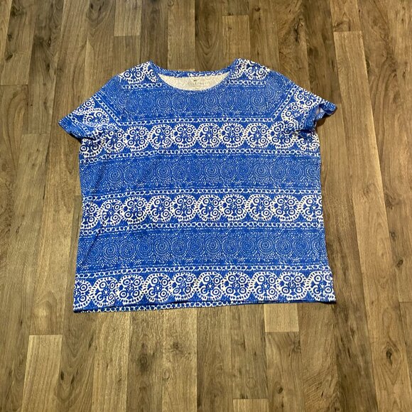 Talbots Petites Blue Tee Shirt Geometric Size 2Xp Short Sleeve - Picture 1 of 6